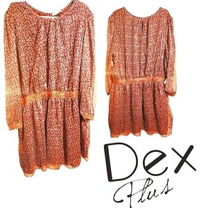 Dex Plus Metallic Mahogany Floral Chiffon Midi Dress Long Sleeve Lined NWT Sz 3X